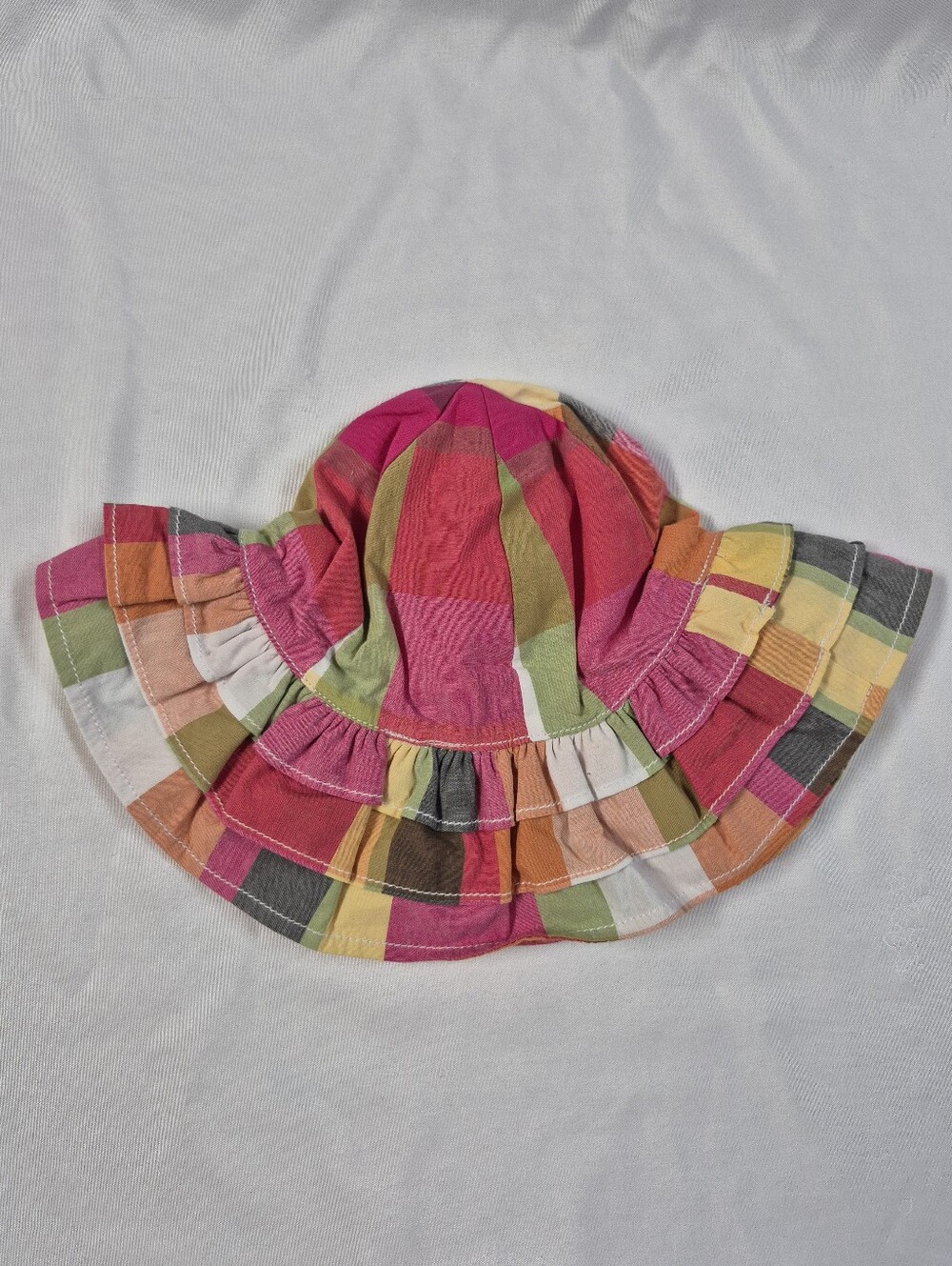 Gymboree Toddler Girls Plaid Ruffle Sun Hat Multicolor Beach Bucket Hat 12-24 mo